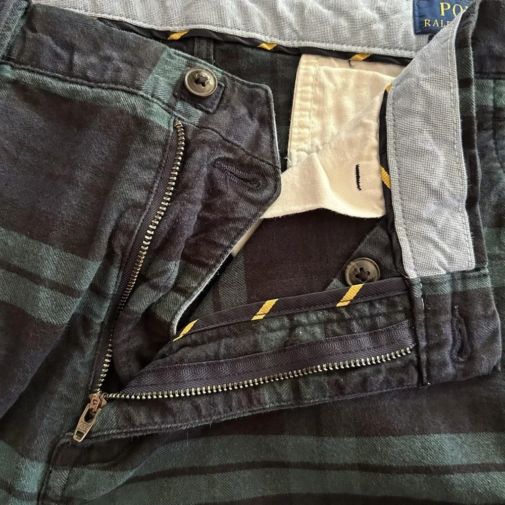 Polo Ralph Lauren Polo Chino Pants Men 36x30 Green Plaid Stretch Straight Fit P